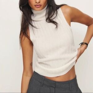Rowyn Cashmere Turtleneck Tank Sweater Cream Medium
